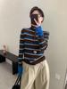 Autumn/Winter Women's Retro Color Block Striped Knitwear with Patchwork and Button Details