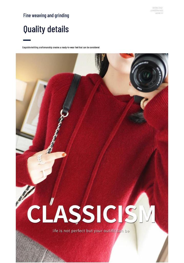 2024 Autumn/Winter Women's Wool Hooded Knit Sweater - Loose, Thick, and Easy To Match