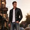 New Men's Stand-Up Collar PU Leather Jacket Autumn American Motorcycle Jacket Slim Zipper Leather Jacket Men's