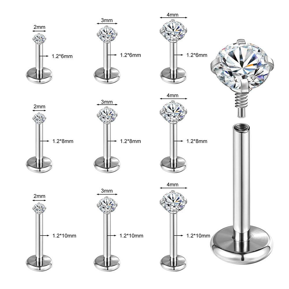 3 PCS ASTM-F136 G23 Titanium Steel Labret Lip Piercing Men Women Round CZ Crystal Ear Cartilage Helix Piercings 6/8/10MM