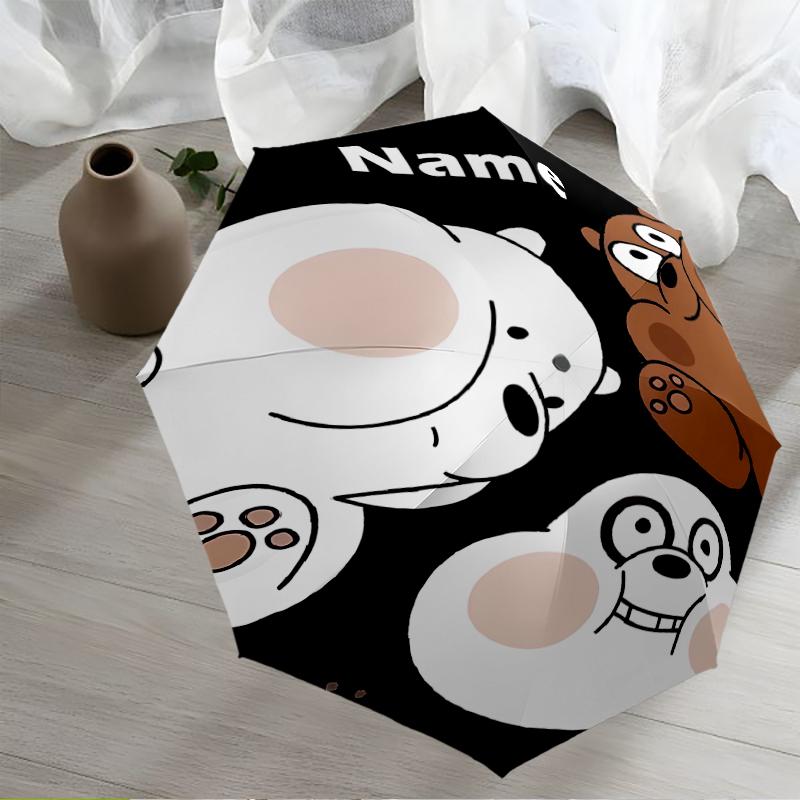 Custom Name We Bare Bears Theme Automatic Umbrella, Lightweight & Portable, 8 Rib, Perfect for Outdoor Travel, Birthdays, Christmas, Gifts.