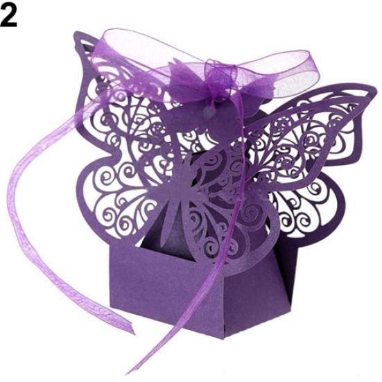 20Pcs Elegant Cutout Butterfly Candy Boxes with Ribbons for Birthday Wedding