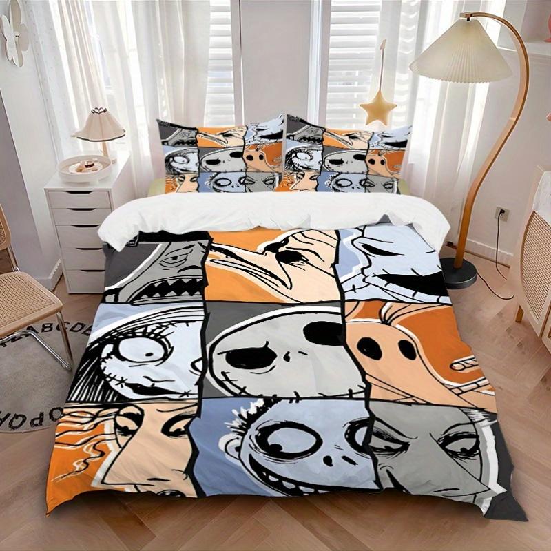 3pcs Nightmare Before Christmas Printed Bedding Set, Breathable And Soft, Machine Washable, Christmas Gift Birthday Gift, Bedroom Decoration