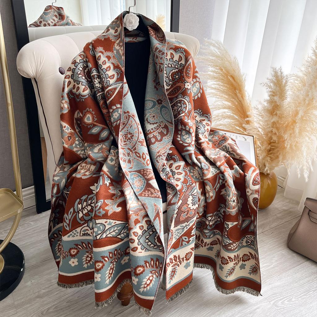 Luxury Women's Double-Sided Paisley Jacquard Scarf Cashmere  Cozy Shawl Winter Cold-Resistant Windproof Blanket Pashmina Wrap