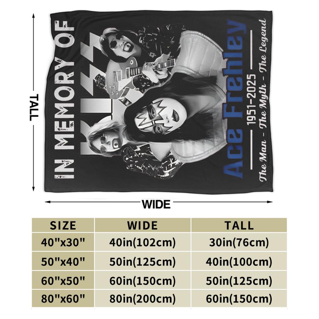 Ace Frehley RIP 1951-2025 Wool Blankets Kiss Band Custom Throw Blankets for Home 200x150cm Rug Piece,