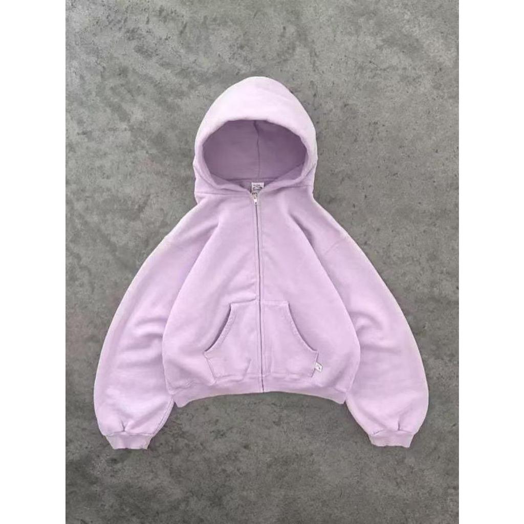 ZYLLO Amerikanischer Retro Einfarbiger Hoodie Damen Herren Herbst Langarm Oberteile Kapuzenpullover Streetwear Hip Hop Pullover Y2K Sweatshirt Neu