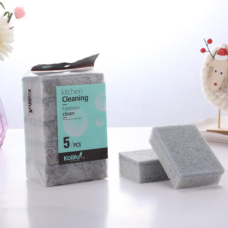 5-Piece High-Quality Double-Sided Dishwashing Sponges & Scouring Pads for Dish and Pot Scrubbing, English Packaging.