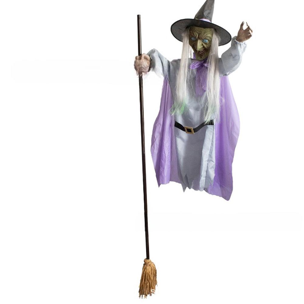 Animatronic Witch Halloween Decorations 6ft Flying Witch On Broom With Scary Sounds And Lights For Garden Yard Lawn Decor