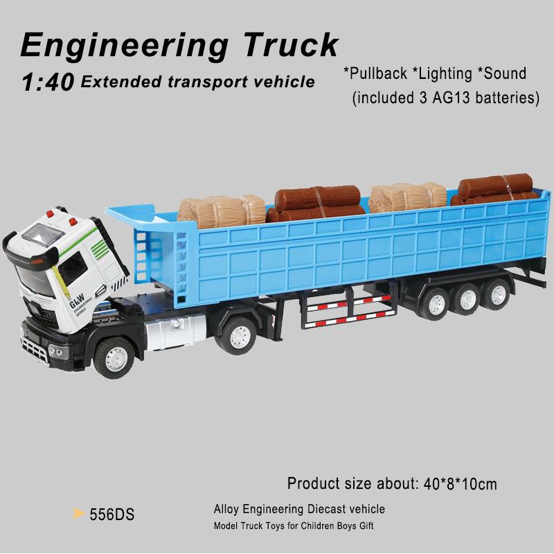 1:40 3Styles Blue Pullback Engineering Flatbed Transport Vehicle Trailer Truck Rescue Car Alloy Toys For Children Boys Gifts