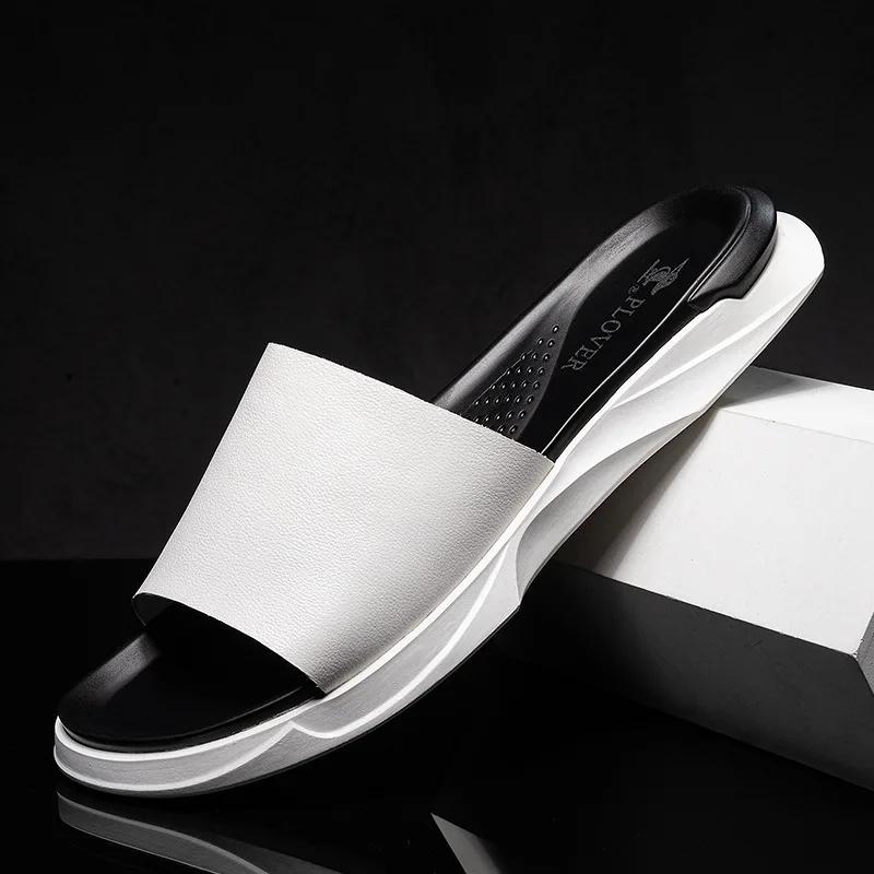 New Men Shoes Genuine Leather Slippers Summer Casual Slides Street Cool Beach Shoes