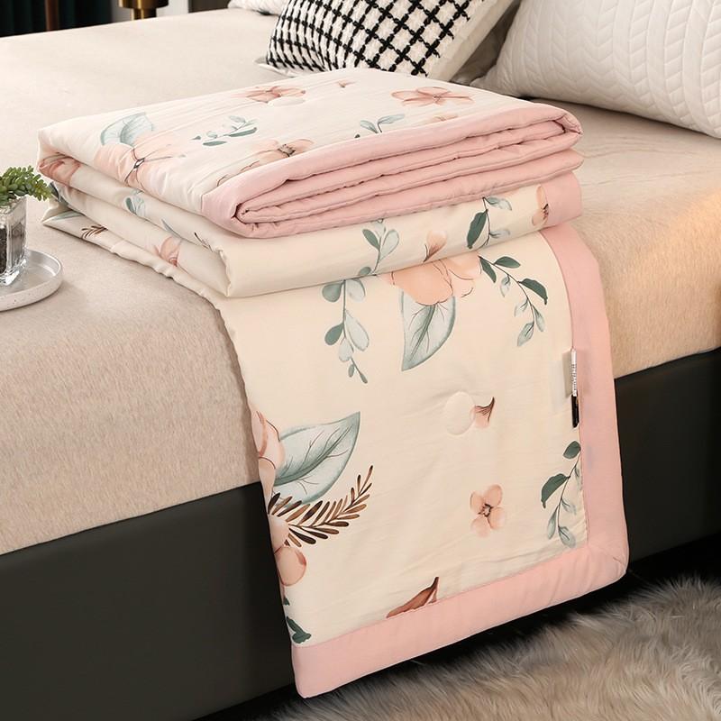 Summer Washed Cotton Quilt Air Conditioning Comforter Soft Breathable Blanket Thin Leaf Print Bedspread Home Textiles