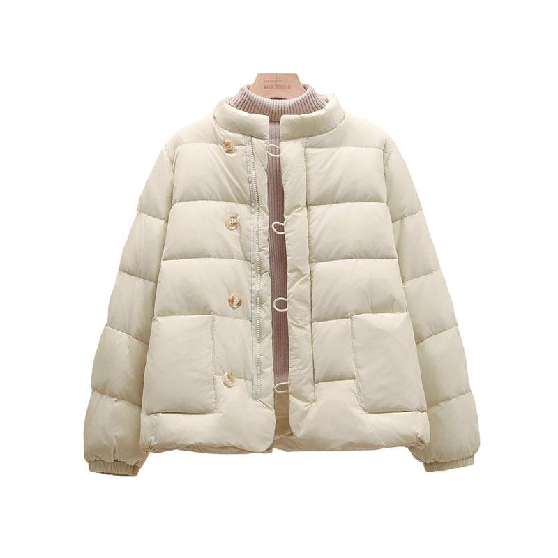 Down jacket women's short 2024 winter fashion stand-up collar casual thickened round buckle small warm white duck down jacket