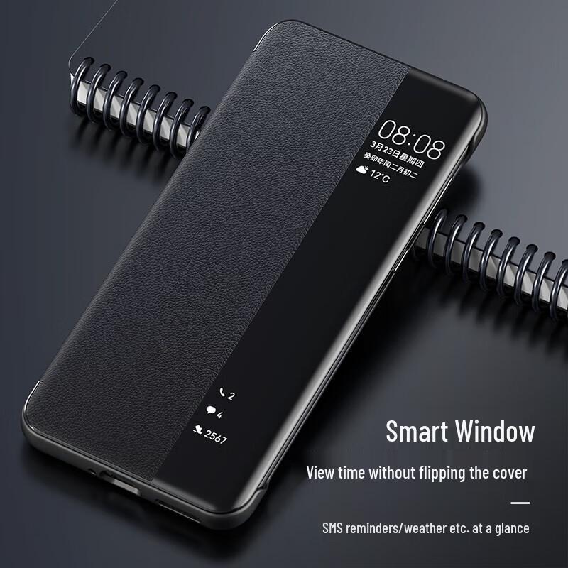 

ESCASE Huawei P-Series Phone Case Deep Black (Faux Leather Flip)