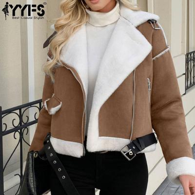 Women's Fashion Casual Solid Color Print Autumn Winter Long Sleeve POLO Neck Jackets & Coats