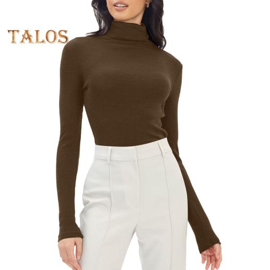 

Женские топы-топы облегающего кроя с наборным воротником, с длинным рукавом, однотонный пуловер, рубашка, эластичный джемпер, повседневная одежда S кофейный