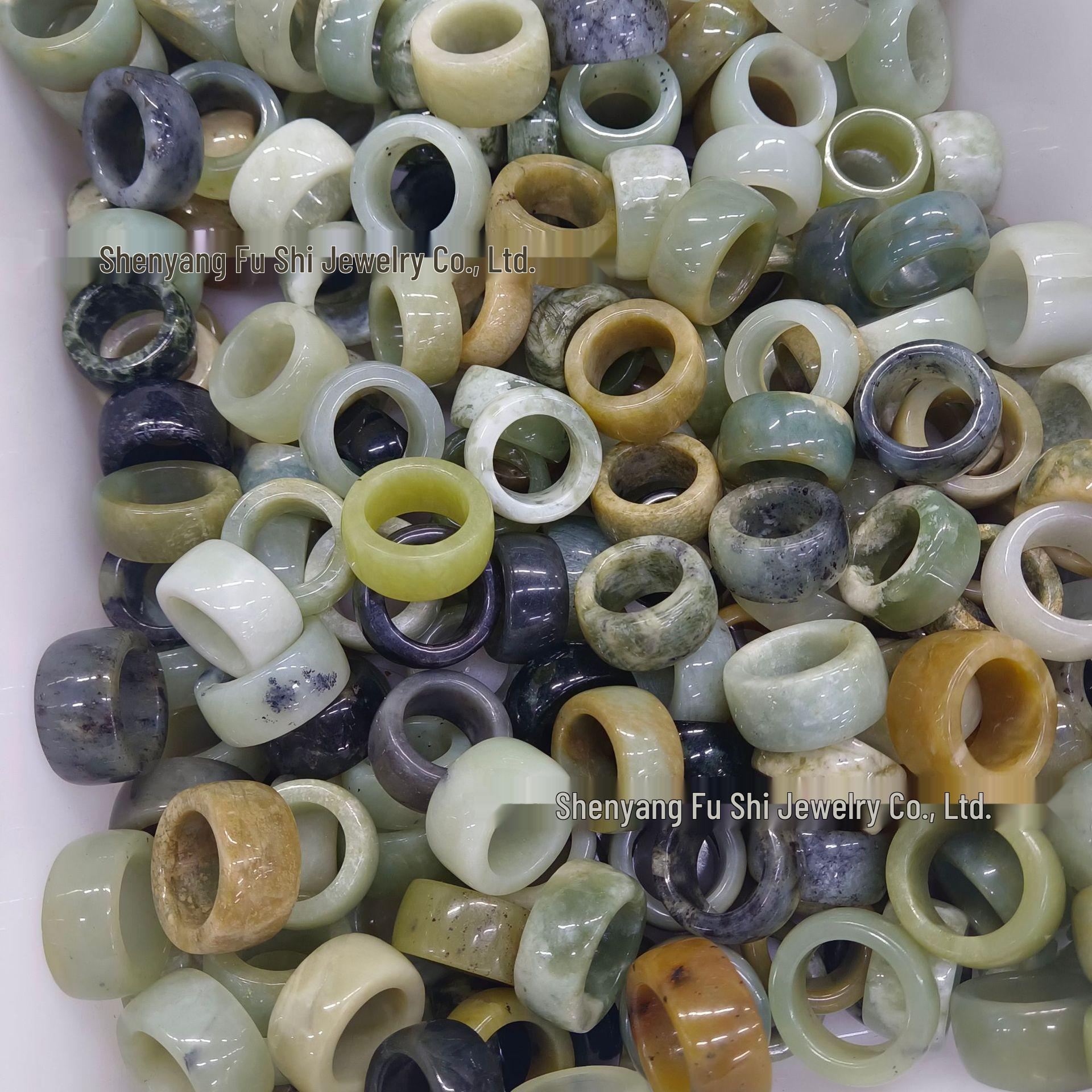 Natural Xiuyu White Jade Ink Wash Floating Flower Thumb Ring Contact customer service for diameter