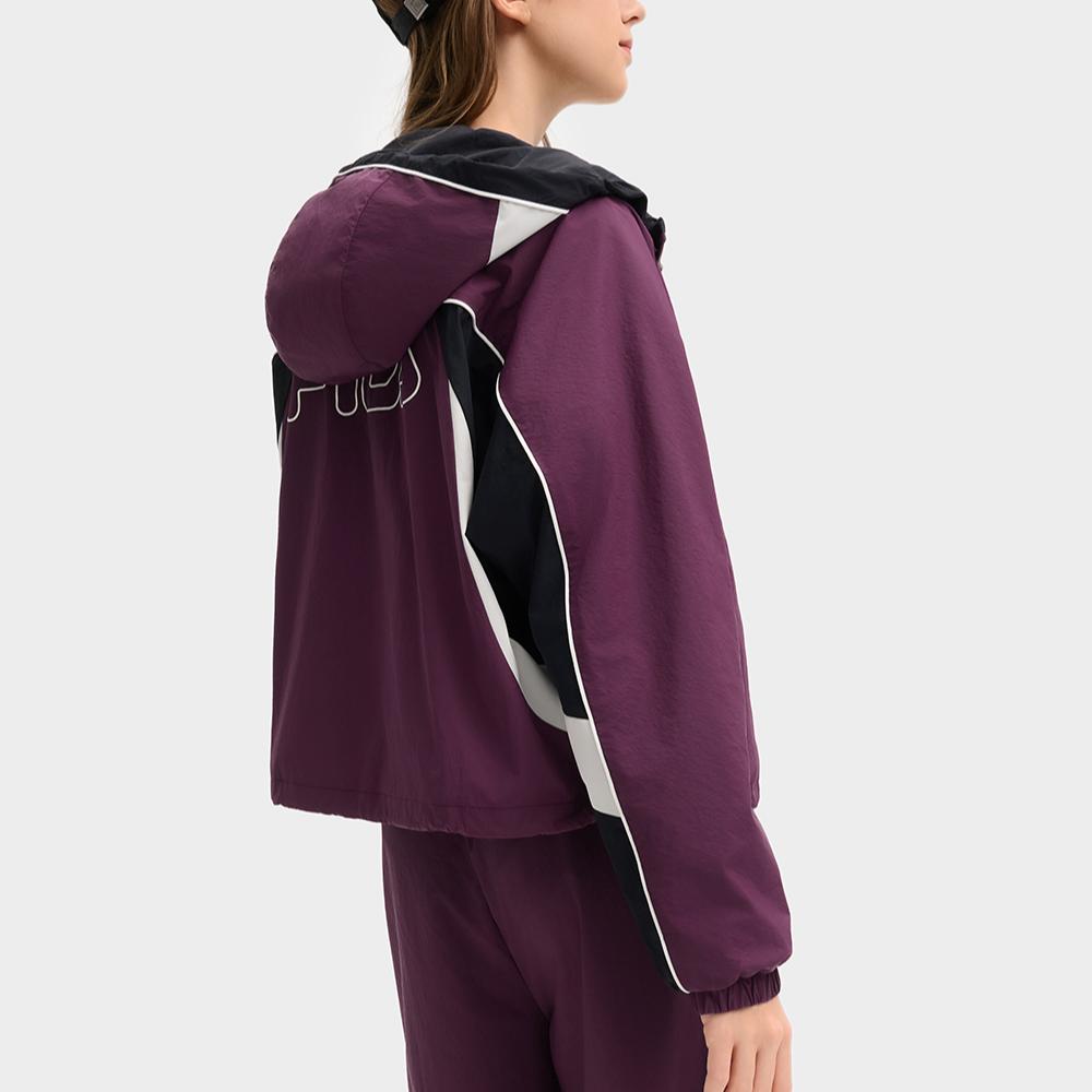 FILA Fashionable Sports Versatile Casual Loose Color-Block Hooded Woven Jacket Women jackets Italian-Purple F11W519704FPU