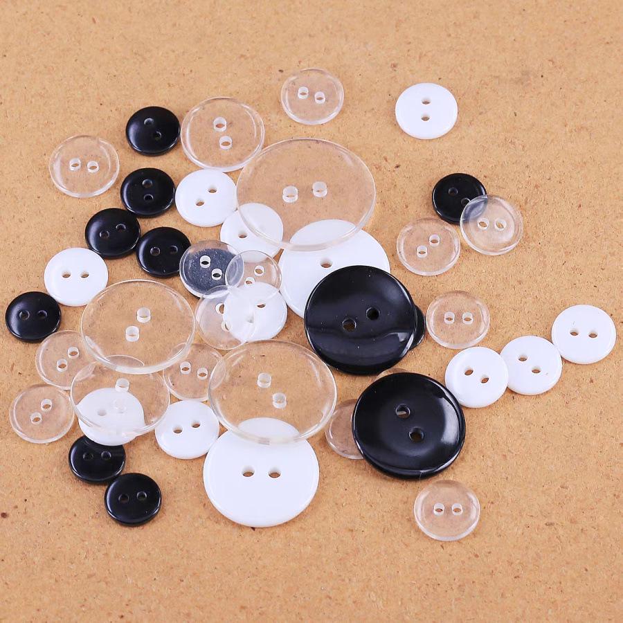 Round Four-Hole Pearlescent Resin Buttons: Black/White, Wide/Thin Edge, Hand-Sewn for Shirts & Cardigans