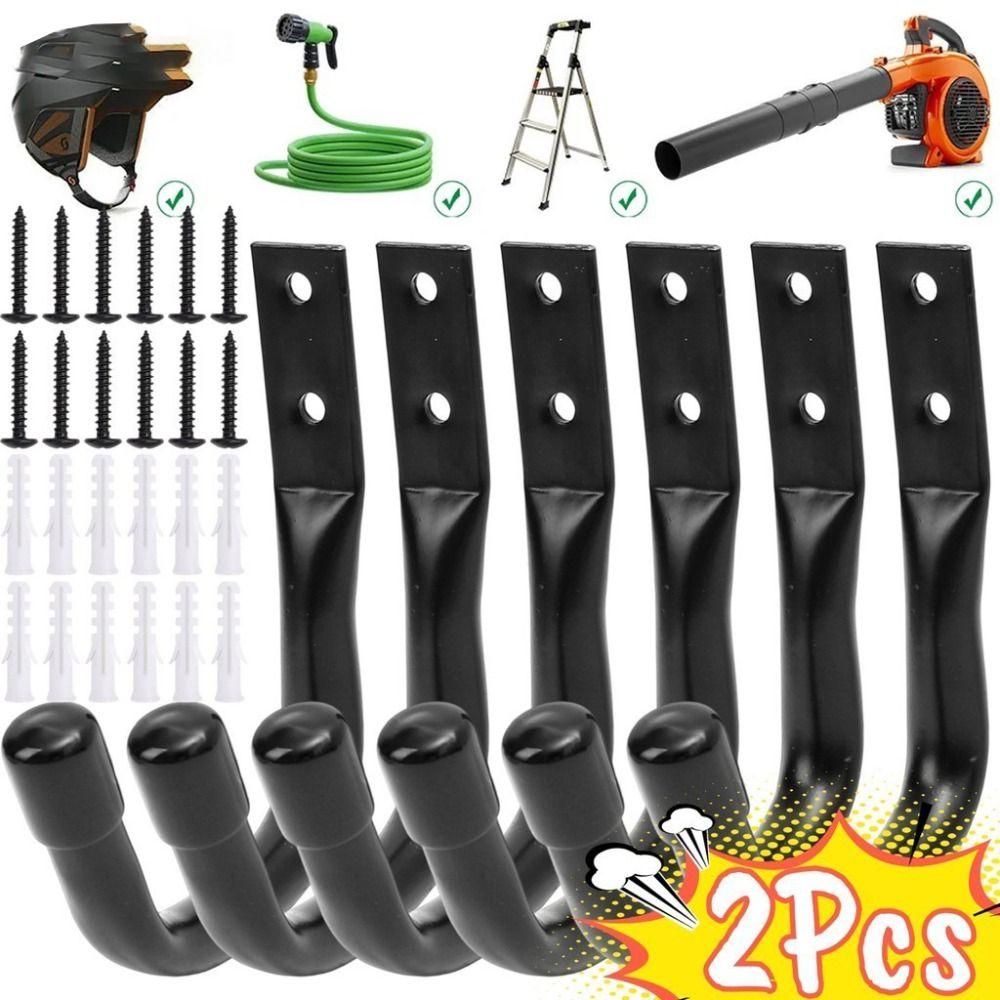 2Sets Heavy Duty Garage J-shaped Hook with Screws Wall-mounted Bicycle Hook Garage Storage Hooks