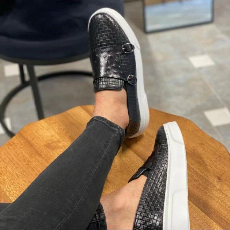 Fashion Men Casual Vulcanized Shoes Black Brown One Foot Outdoor Lightweight and Comfortable Casual Business Dress Shoes Size 38-46