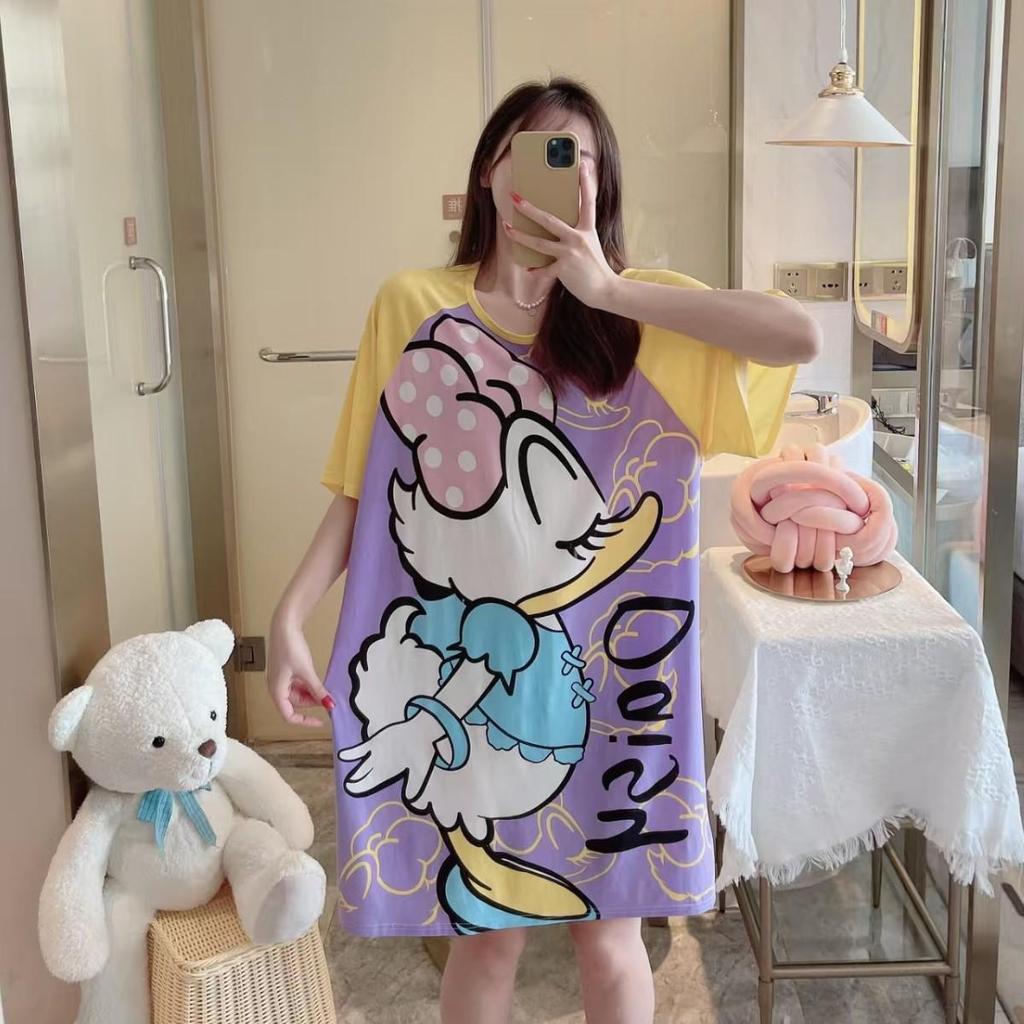 Women's Short Sleeve Cartoon Nightgown - Loose Fit Pajamas for Summer, Spring & Autumn