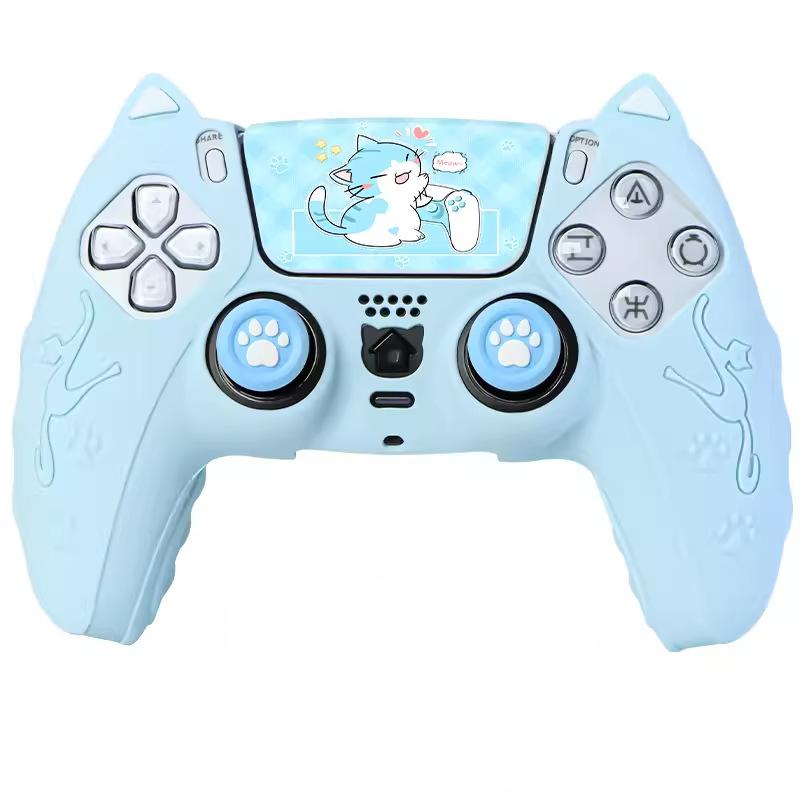 Lovely Cat Silicone Soft Protector Sticker Skin For Sony Playstation Dualsense 5 PS5 Controller Case Thumb Stick Grip Cap Cover