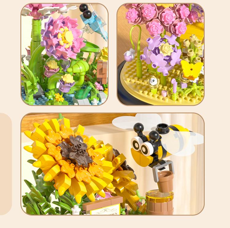 Yu Gao Insect & Hibiscus Rose Building Block Flowers - Compatible with Lego, Assembled Ornament Toys