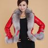Imitation fur jacket women's short imitation fox fur collar large size leather cotton-padded jacket leather fashion waist