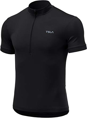Tesla Men's Short Sleeve Cycling Jersey, UV Protection, Breathable, Lightweight, Half-Zip, Motorcycle Wear, MCT01-JPBLK_XL