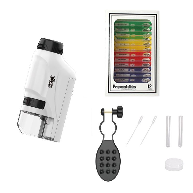 Mini Pocket Lab Handheld Microscope Kit Adjustable Zoom 60-120X Led Light Kids Optical Biological Science Tool Portable Stem Toy