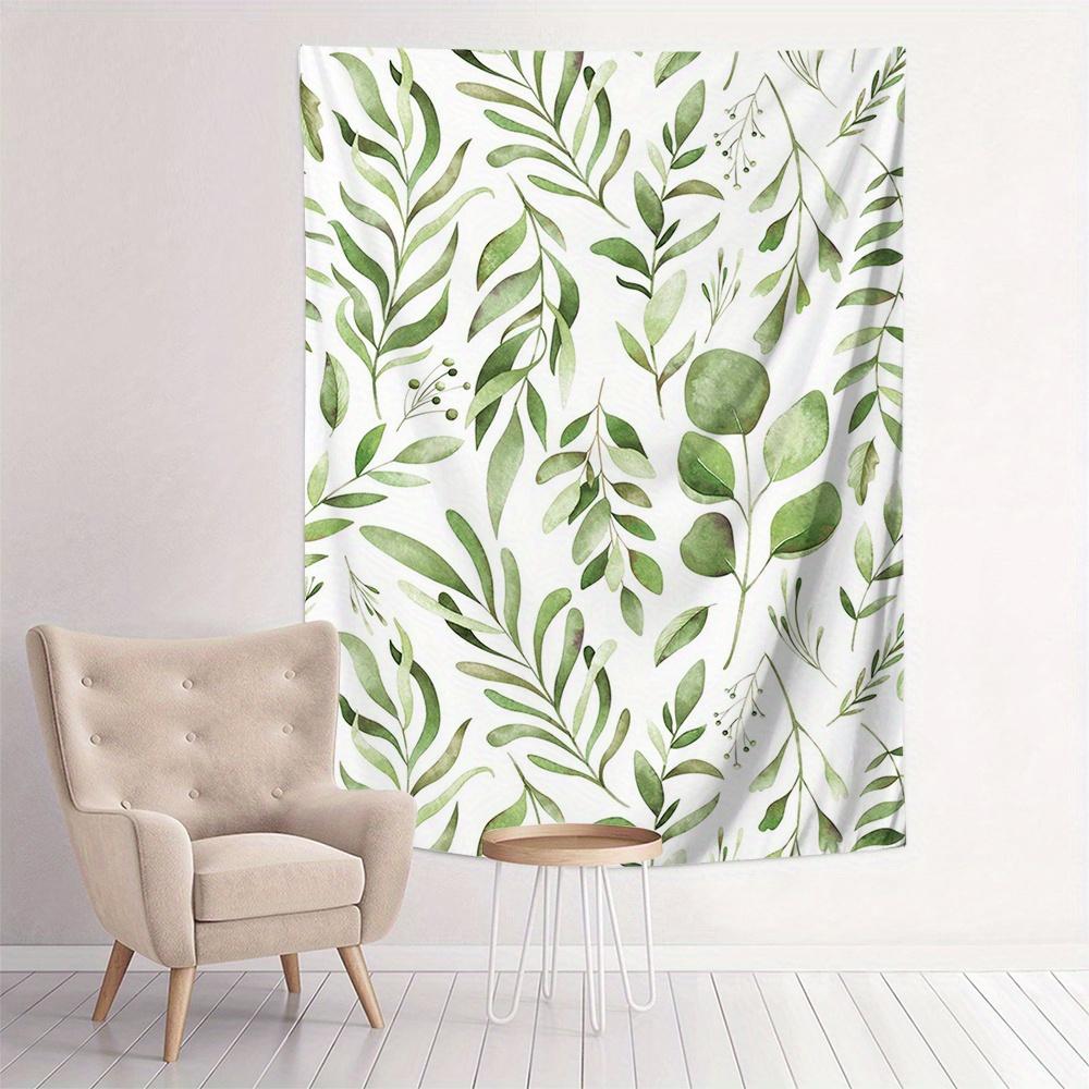 VIKAMA Green Leaf Tapestry Watercolor Plants Natural Fresh Wind Bedroom Living Room Background Wall Zen Meditation Corner Decor
