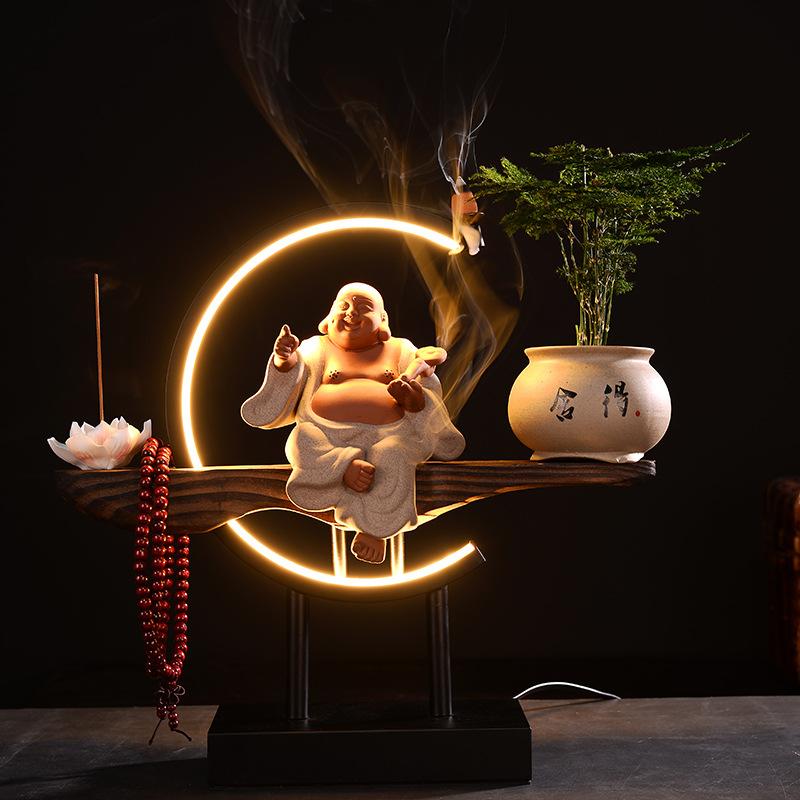 Wealth-attracting Maitreya Buddha Figurehead Ceramic Smiling Buddha Creative Lighting New Chinese-style Zen-style Living Room En