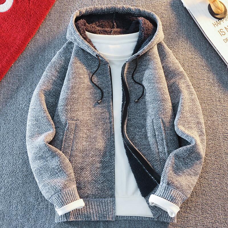 Knitwear Men's Loose Hooded Plus Velvet Thick Sweater Youth Fashion Casual Cardigan Jacket