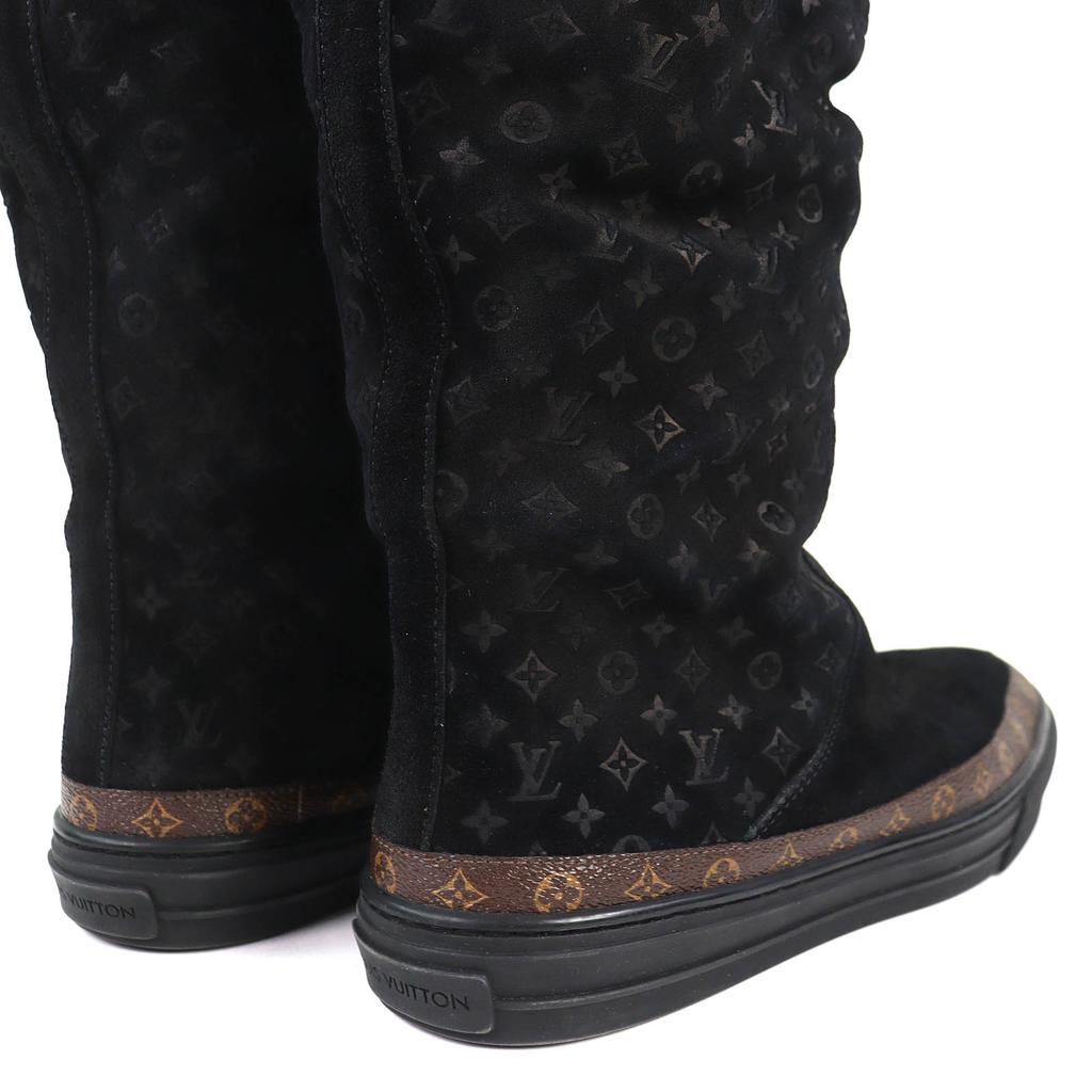 Great LOUIS VUITTON Knee-high boots Snowball Line Monogrammed shearling 38.5 Used
