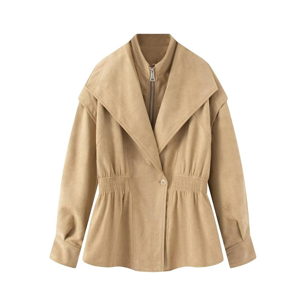 2026 Summer New Arrival: European and American Cross-border Women's Vintage British Double-Collar Suede Jacket W034 26099