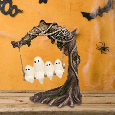 Halloween Swing Ghost Ornament Funny Tree Hanging Ornaments White Ghost Swing Decorations for Desktop Bookshelf