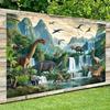 Kids Dinosaur World Tapestry, Tropical Jungle Waterfall Jurassic Landscape Wall Art for Bedroom, Living Room