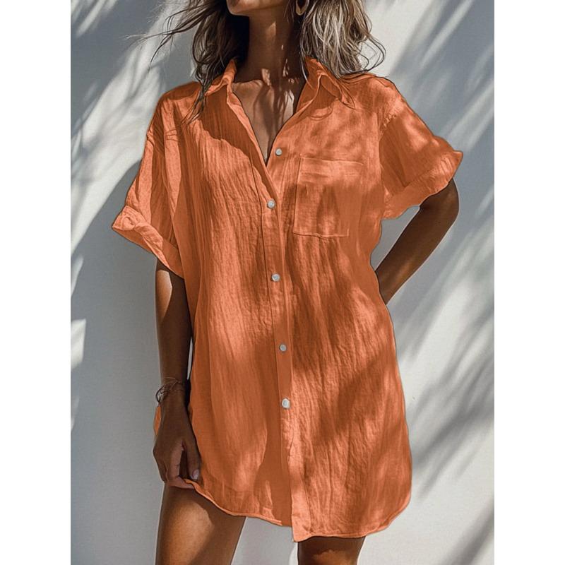 BITCED Fashion Summer Spring Solid Color Print Short Sleeve POLO Neck Casual Dresses