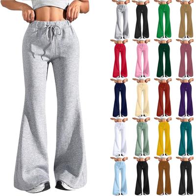Ladies Fashion Loose Draw String Waist Solid Color Cargo Pants Leisure Flares