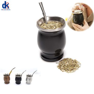 2PCS Tea Cup Straw Spoon Set Stainless Steel 304 Argentina Yerba Mate Coffee Milk Drinking Calabash Insulated Wood Grain Cups