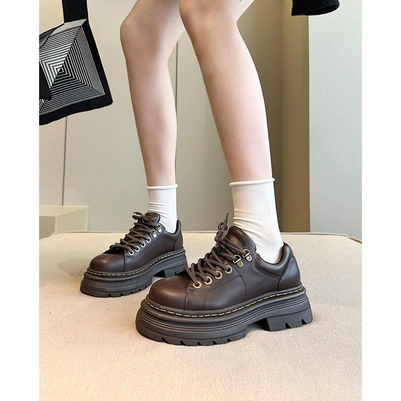 

Leather platform small leather shoes women s 2025 autumn new retro single shoes British style heightening casual lace-up loafers 40