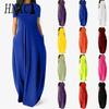 HNXC Women Casual Loose Long Dress O-Neck Short Sleeve Summer Beach Dress Elegant Party Dress