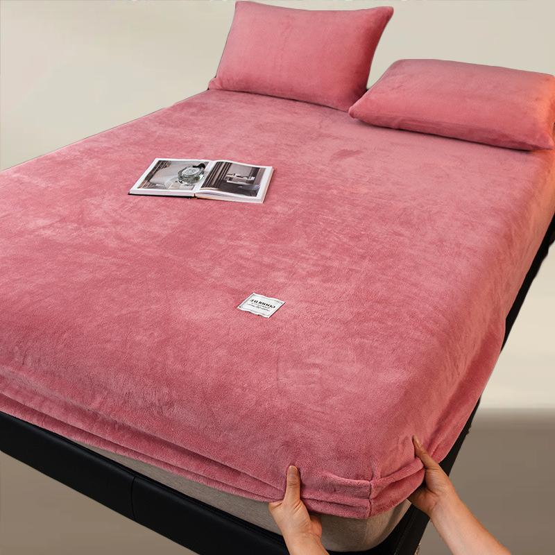 Crystal Velvet Bed Sheet, Winter Mattress Cover, 30cm Deep Pocket Bed Sheet, Soft and Skin Friendly Warm Bedding