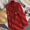 Women Long Sleeve Blazer Jacket Lapel Double Breasted Gold Button Loose Fit Office Casual Suit Outerwear Coat