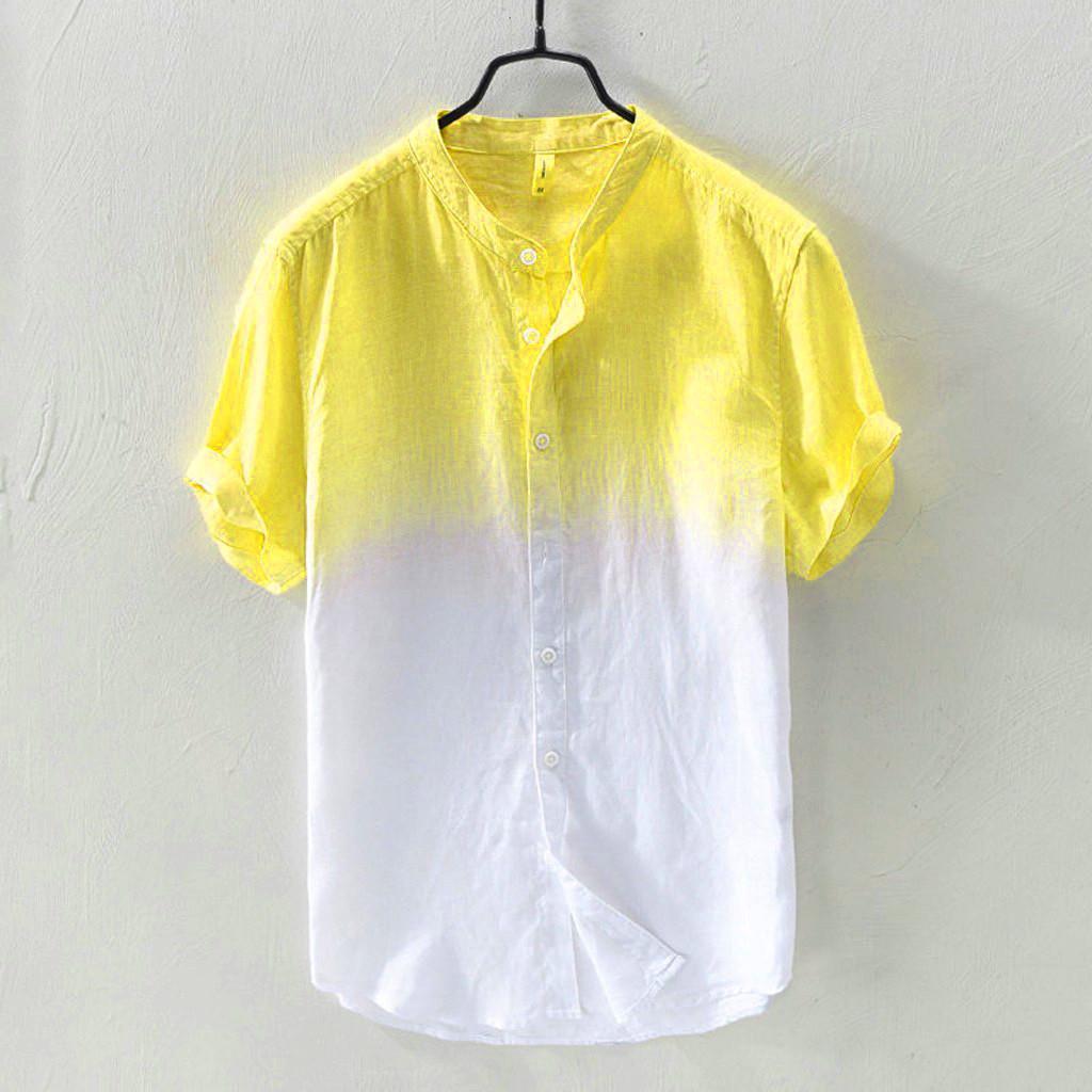 Summer Men's Cool And Thin Breathable Collar Hanging Dyed Gradient Cotton Shirt