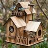 Handmade Wooden Bird House Multiple Holes Bird Feeder Weather Resistant Outdoor Birdhouse  Backyard
