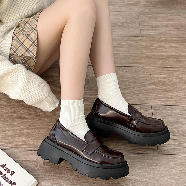 

Loafers Brown Retro Round Head Shoes High Heels Small Leather Shoes Women s Mary Jane Shoes Uniform Versatile Basic New 39 коричневий