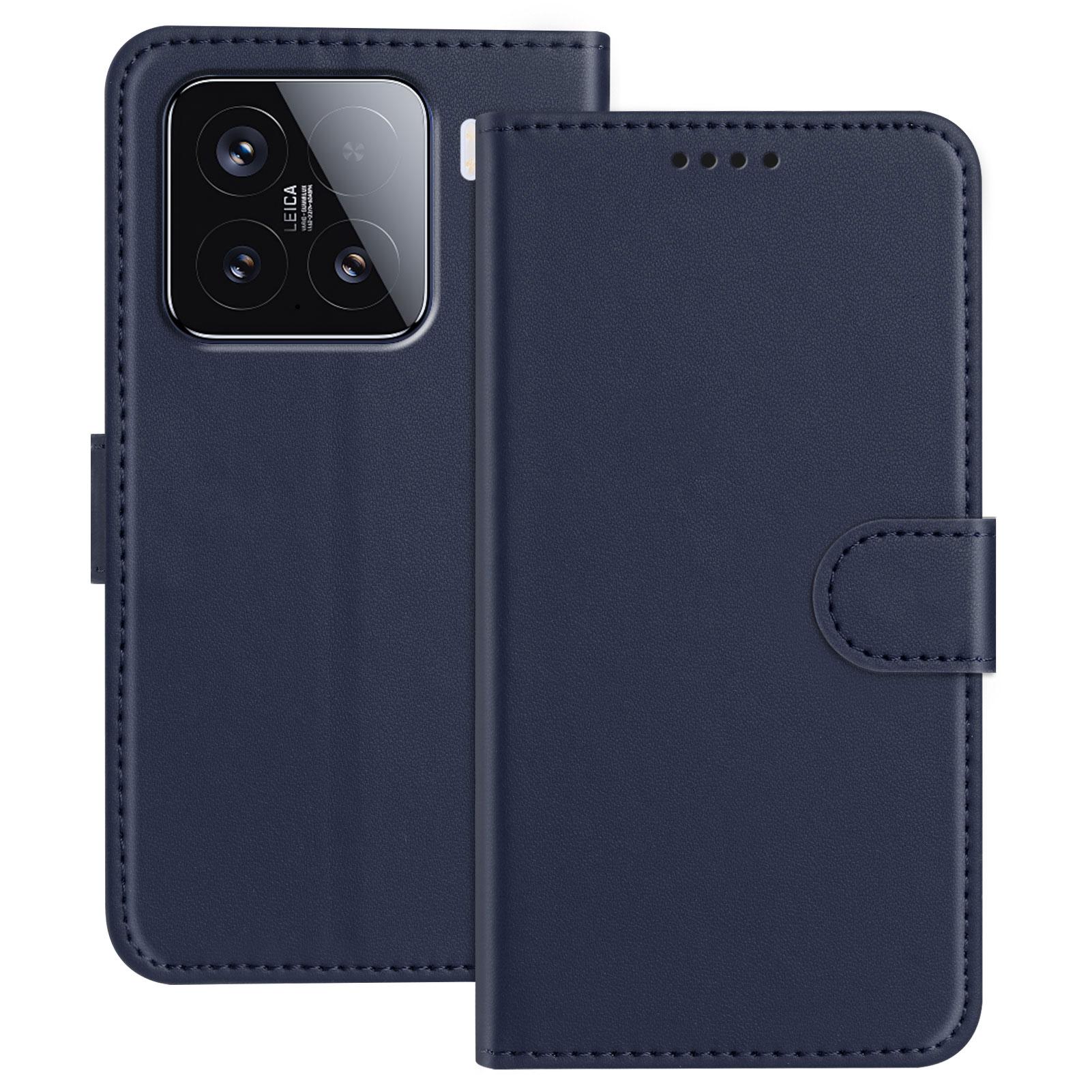 

For Xiaomi 15 Leather Case Wallet Stand Solid Color Anti Drop Phone Cover Blue