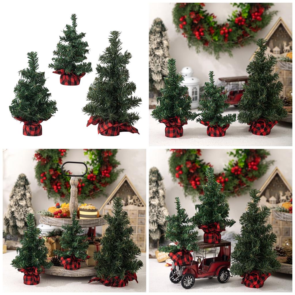 Miniature Christmas Tree Tabletop Decoration Realistic Pine Tree with Burlap Base Holiday Ornament Office Accessories
