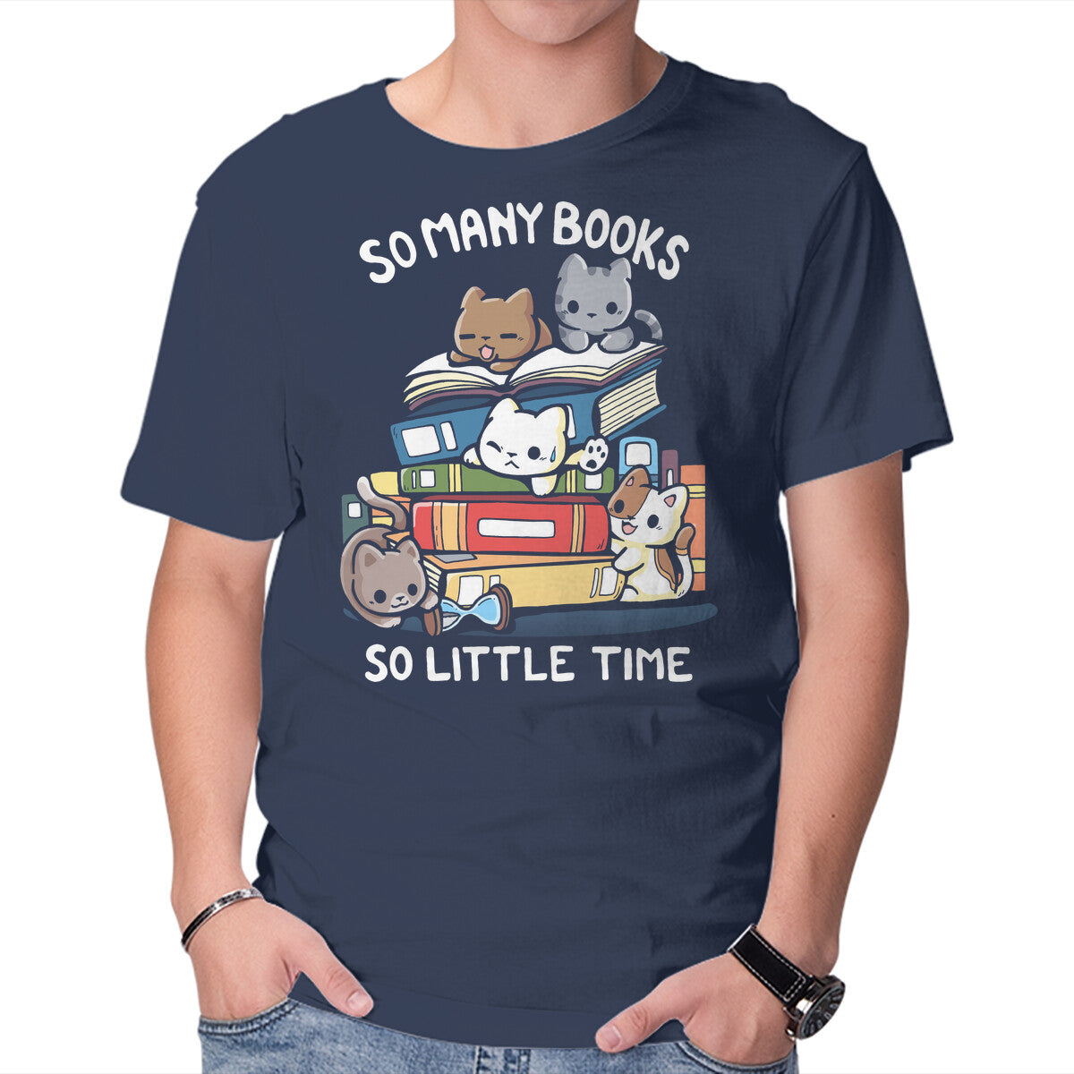 Unisex Crew Neck T-Shirt Too Many Books Graphic Short Sleeve Casual Tee M